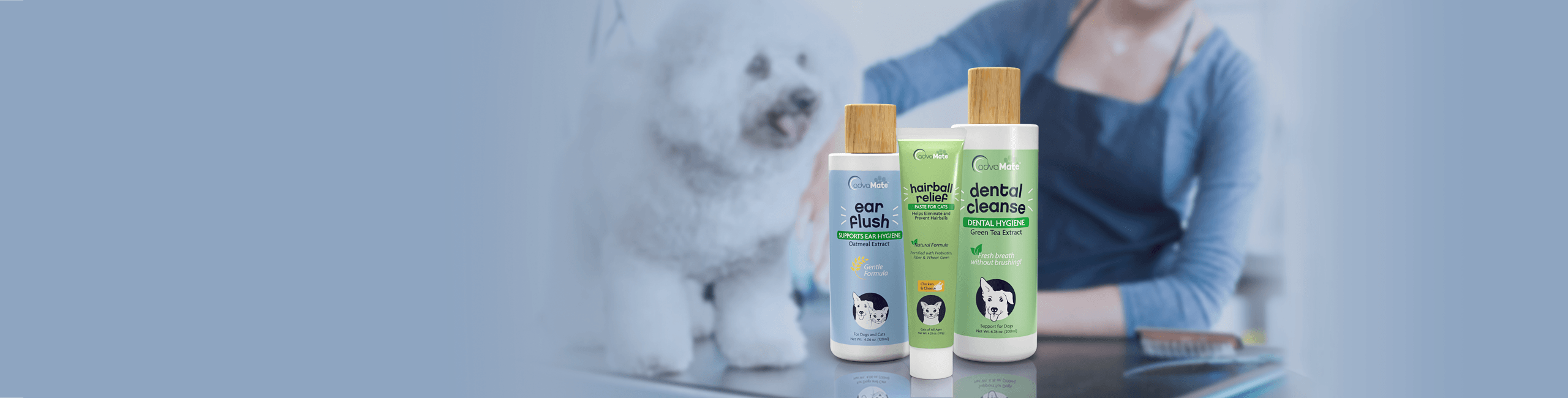 Soluciones para mascotas, enjuague de oídos, alivio de bolas de pelo, limpieza dental.